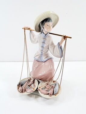 Lladro Porcelain Figurine 5172 Fish A Plenty Chinese Girl In The Market Retired